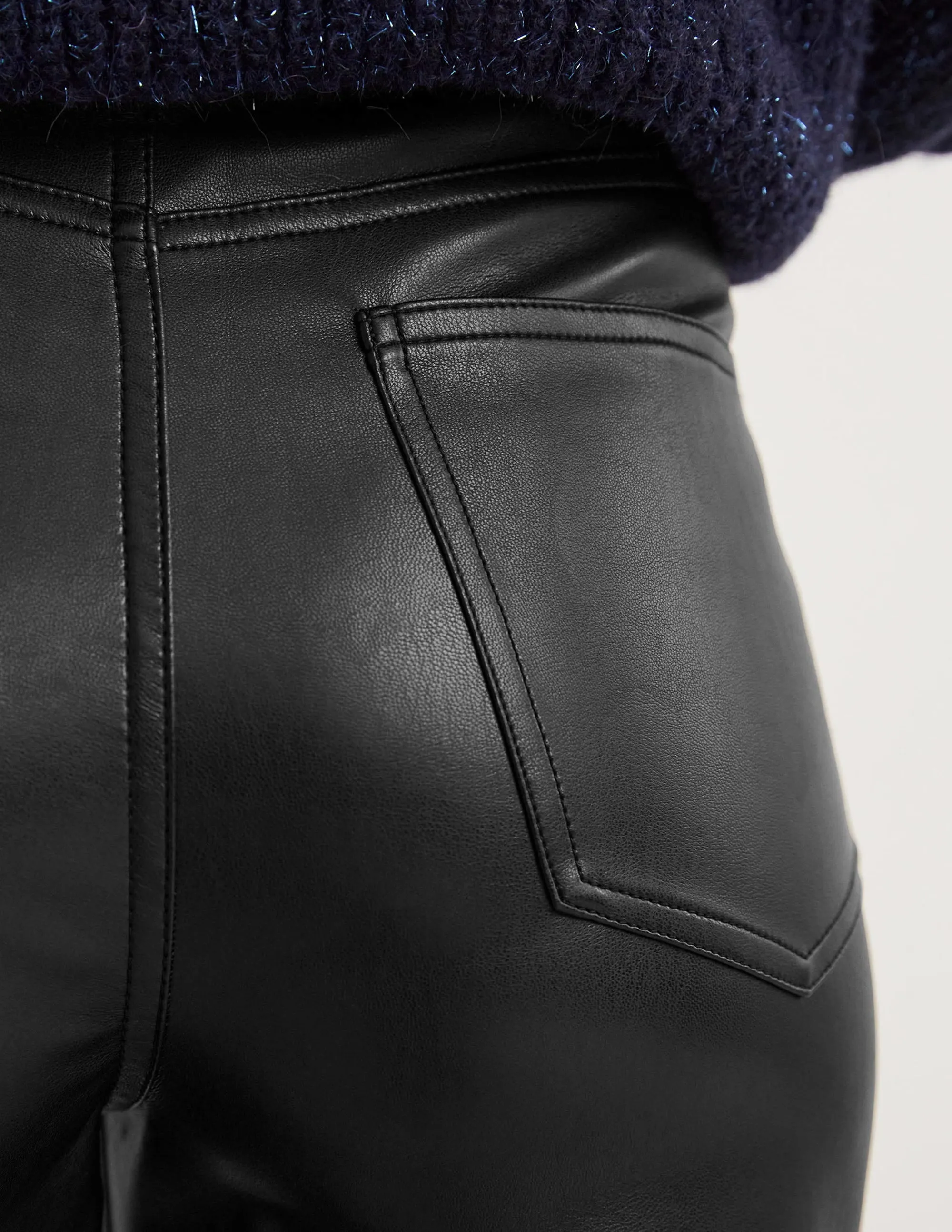 Faux Leather Straight Trousers-Black