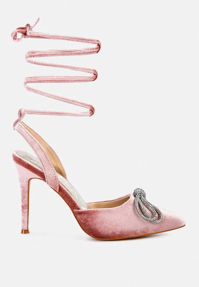 Rhinestone embellished lace up pumps